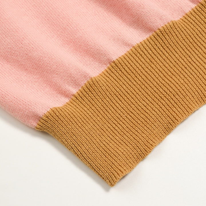Dame Pink Jacquard Puppy Strik T-shirt - Kort længde