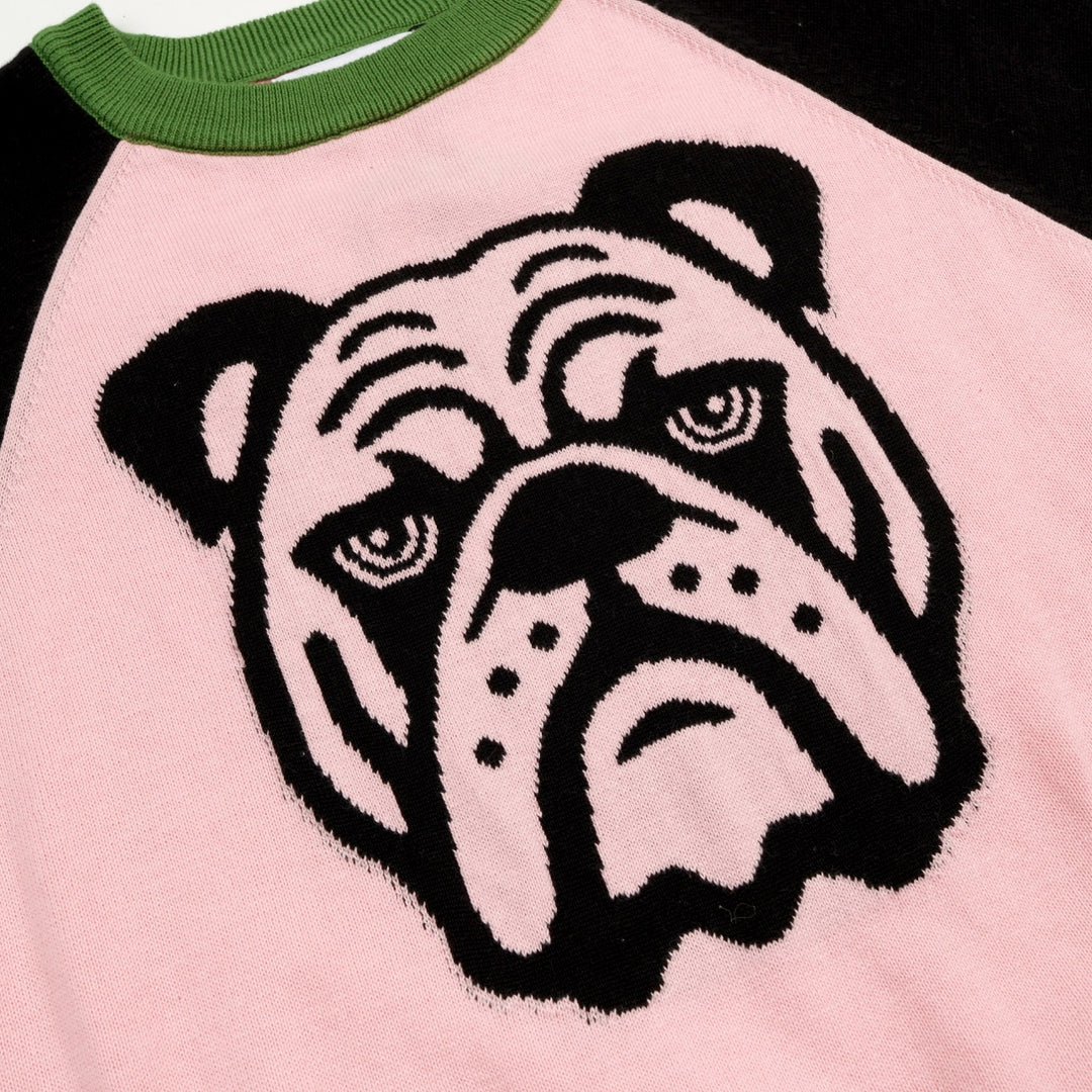 Dames Roze Retro Pop Optische Illusie Jacquard Gebreid T-shirt - Korte Lengte