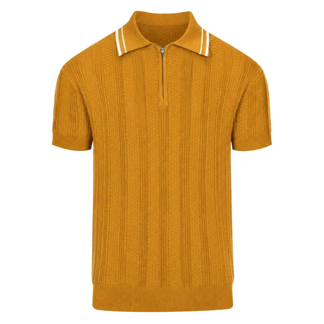Polo de punto jacquard vintage a rayas color albaricoque para hombre