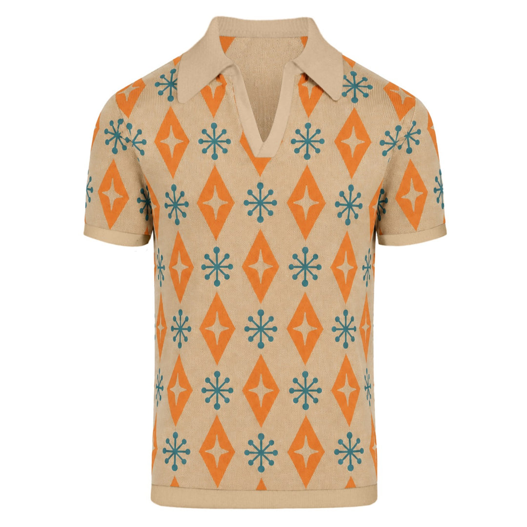 Heren abrikoos gestreept vintage jacquard polo gebreid shirt
