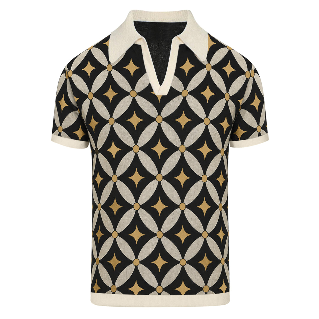 Men’s 60s Bauhaus Geometric Structured Polo Knit Shirt