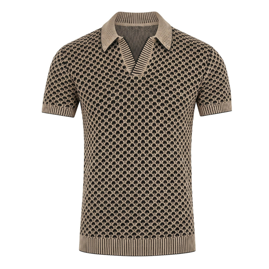 Men’s Black 70s Retro Geometric Polo Knit Shirt