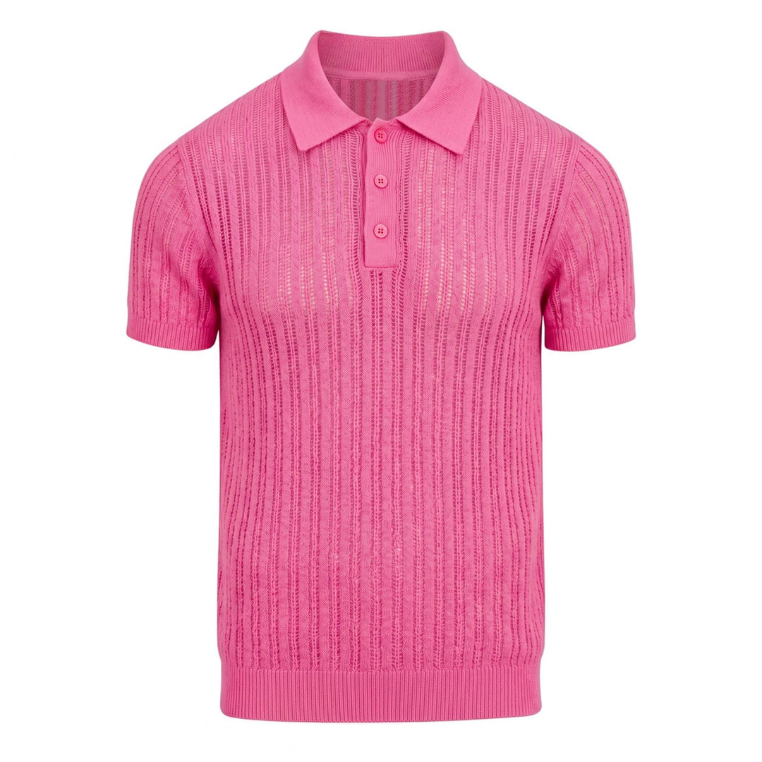 Heren abrikoos gestreept vintage jacquard polo gebreid shirt