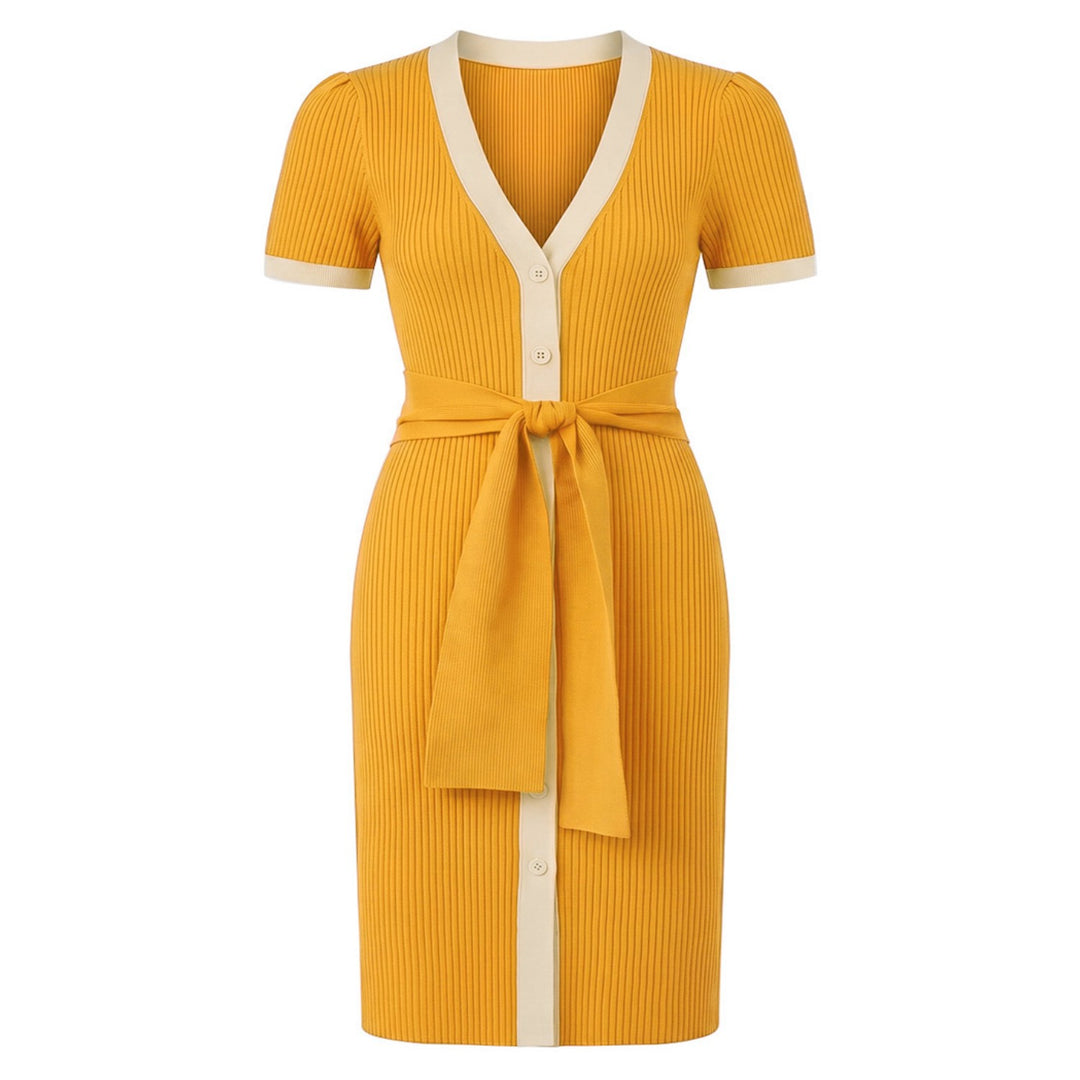 Vestido de punto vintage años 60 azul oscuro para mujer