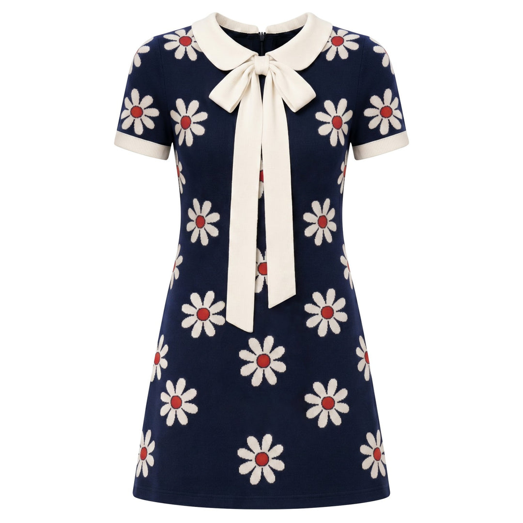 Vestido de punto vintage años 60 azul oscuro para mujer