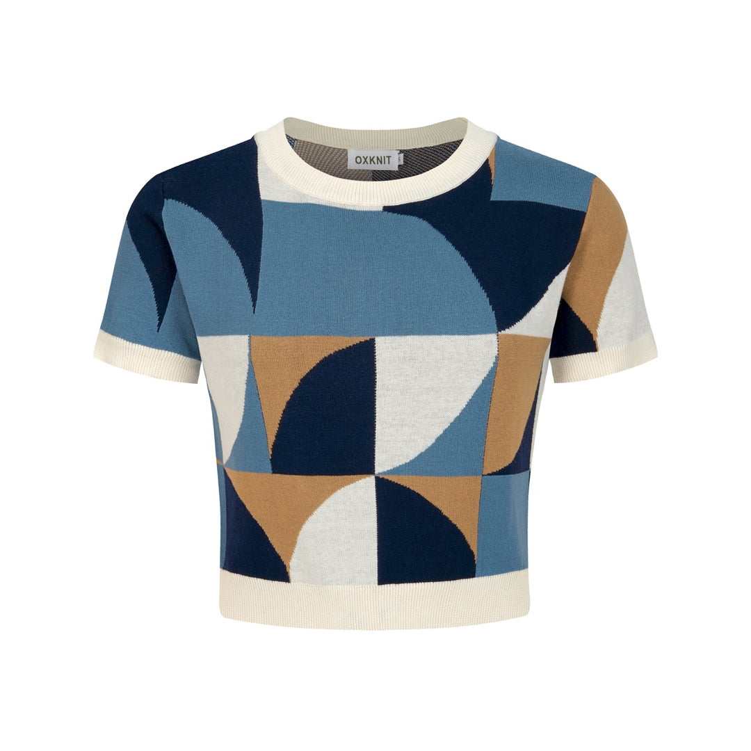 Women’s 60s MOD Geometric Color-Block Crew Neck Knit Dress Set