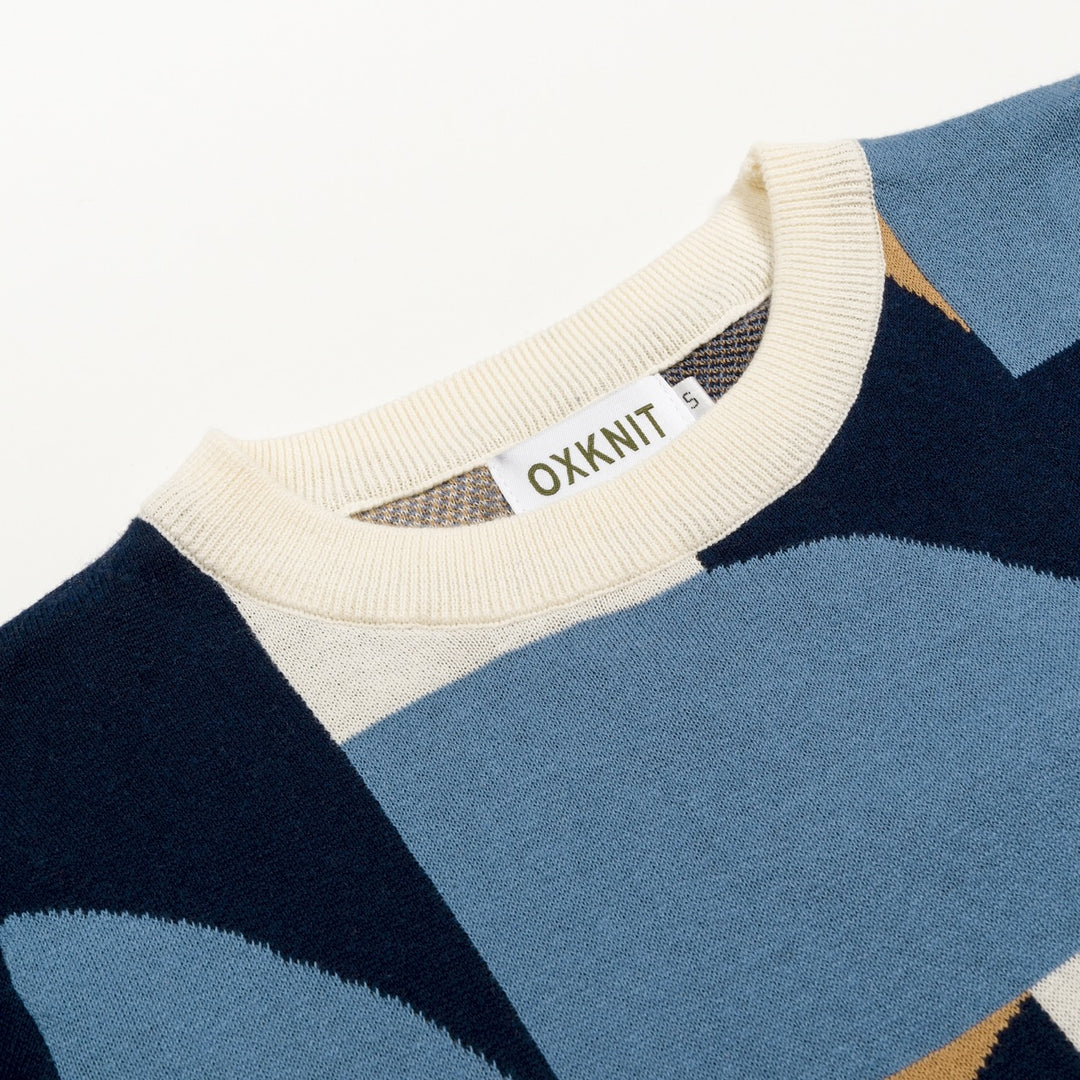 Women’s 60s MOD Geometric Color-Block Crew Neck Knit Dress Set