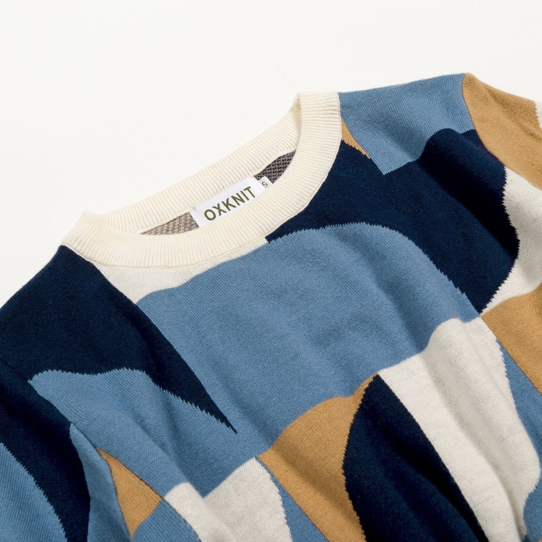 Women’s 60s MOD Geometric Color-Block Crew Neck Knit Dress Set