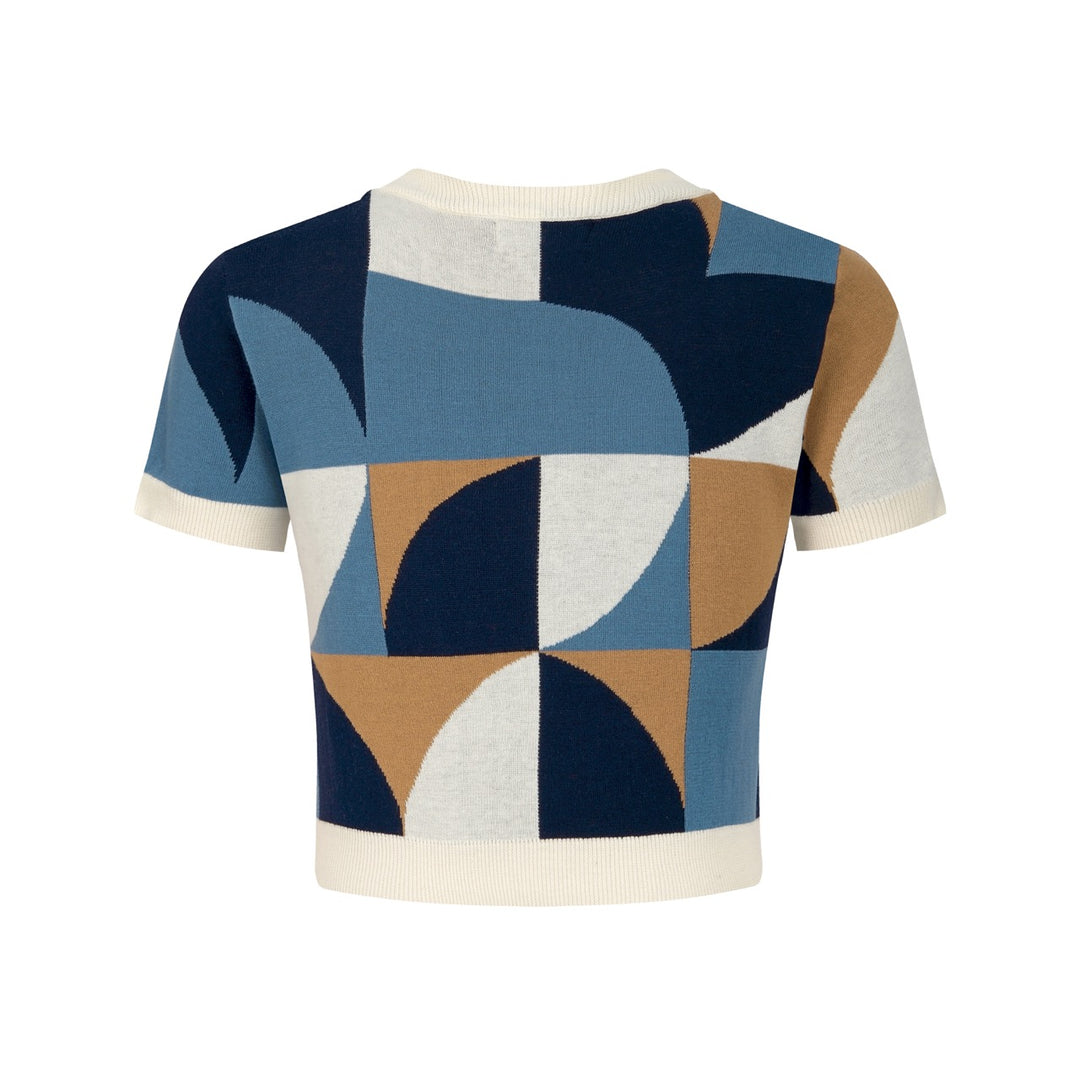 Women’s 60s MOD Geometric Color-Block Crew Neck Knit Dress Set