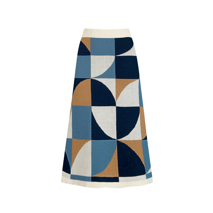 Women’s 60s MOD Geometric Color-Block Crew Neck Knit Dress Set