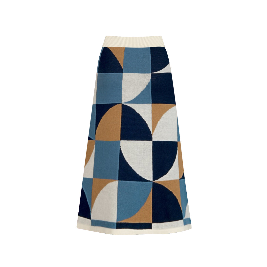 Women’s 60s MOD Geometric Color-Block Crew Neck Knit Dress Set