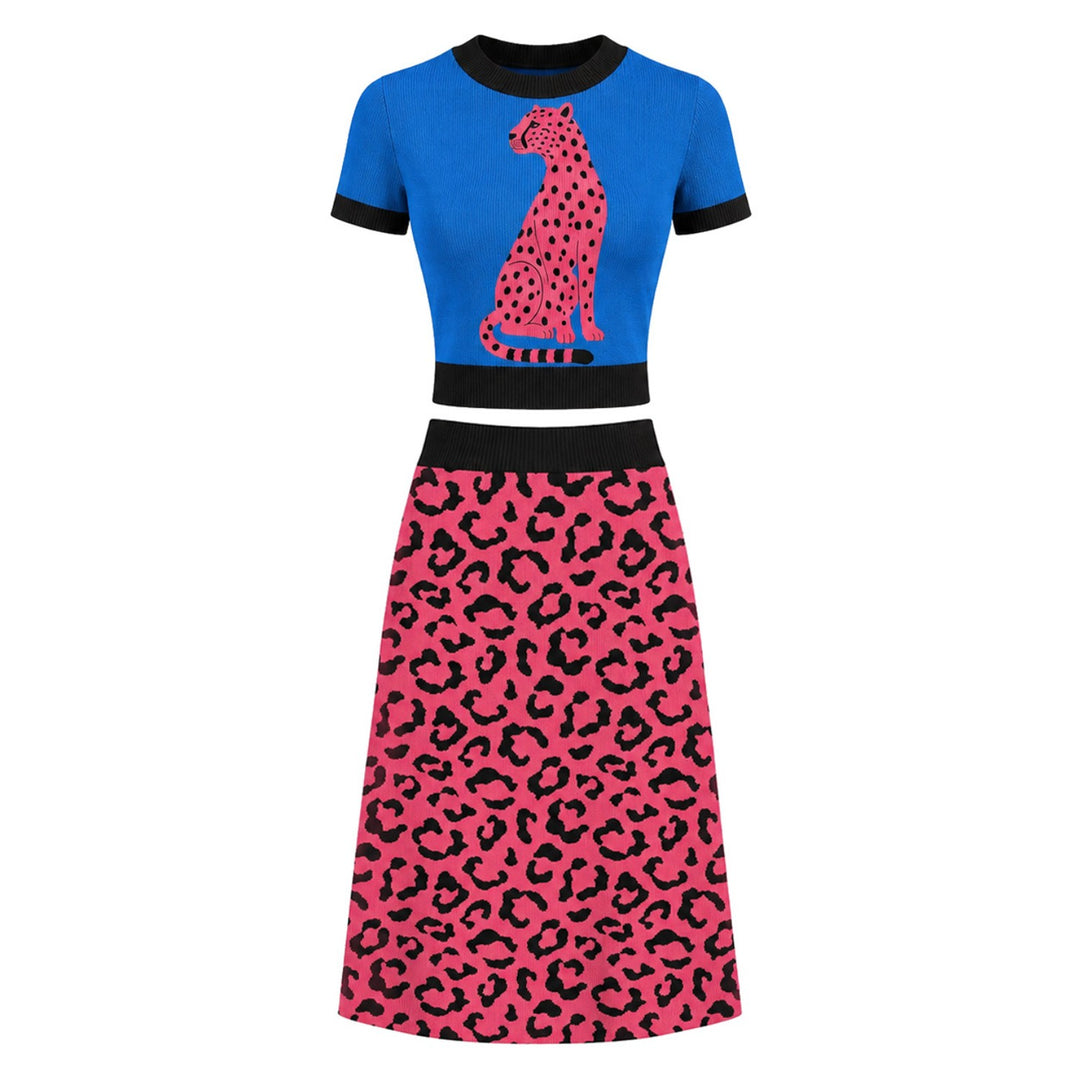 Conjunto de Vestido Jacquard Retro Pop Abstracto para Mujer