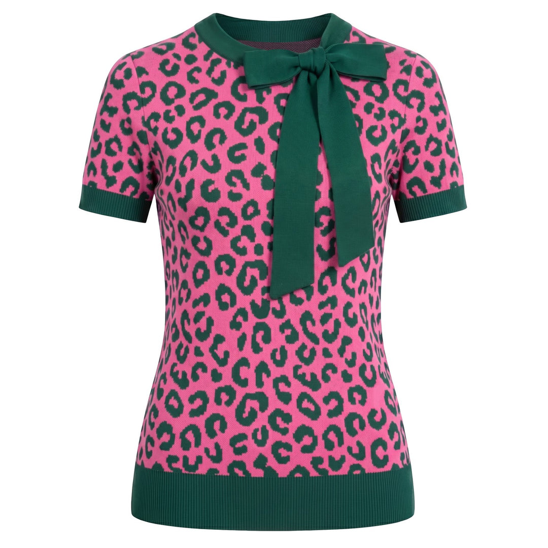 T-shirt feminina em malha jacquard às riscas castanhas