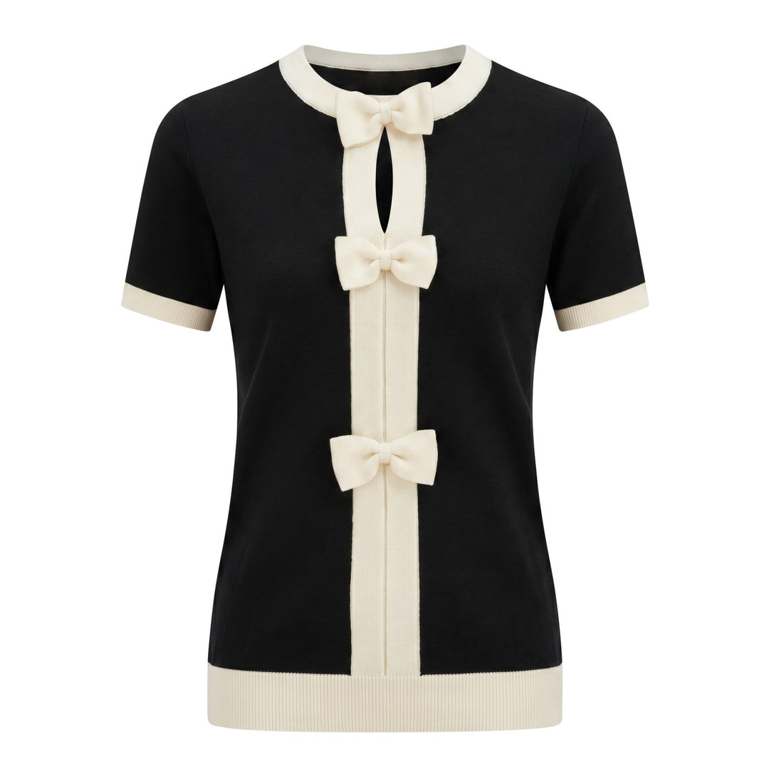 Bruin gestreept jacquardgebreid T-shirt voor dames
