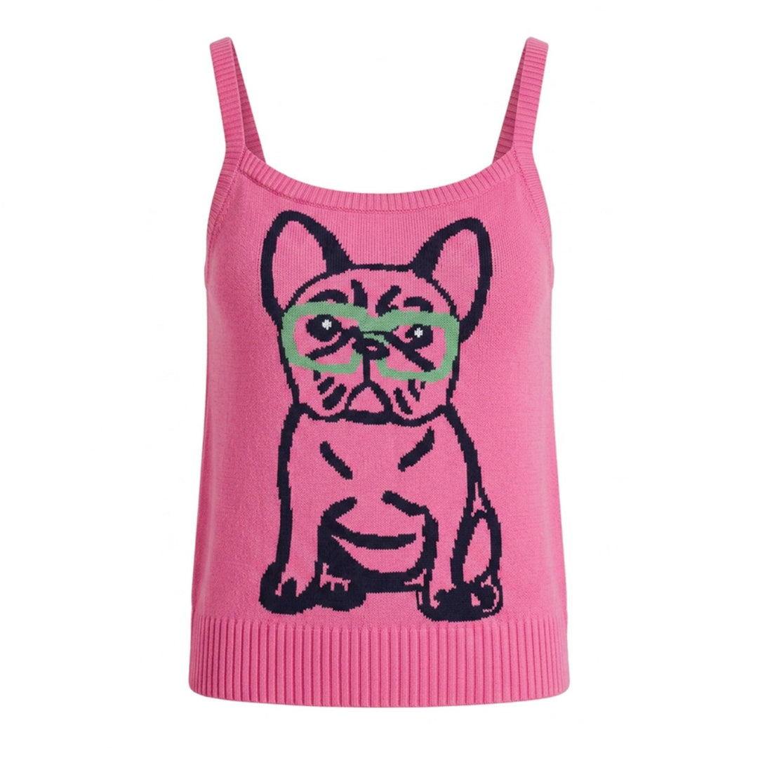 Top a canotta lavorato a maglia da donna, color albicocca, con motivo botanico tropicale jacquard