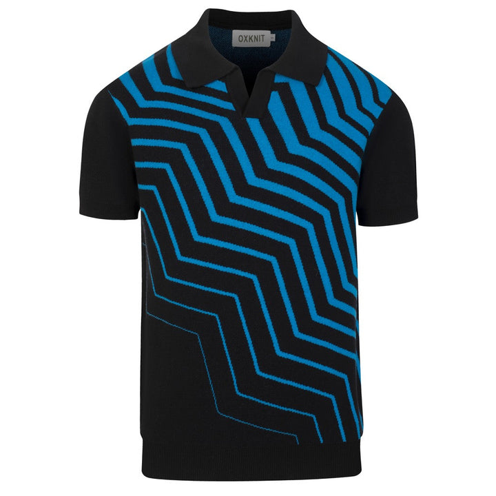 Herre Sort Minimalistisk Stripet Klassisk Jacquard Polo Strikket Skjorte