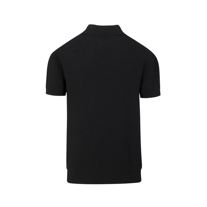Herre Sort Minimalistisk Stripet Klassisk Jacquard Polo Strikket Skjorte