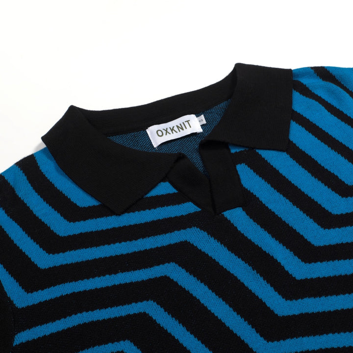 Herre Sort Minimalistisk Stripet Klassisk Jacquard Polo Strikket Skjorte