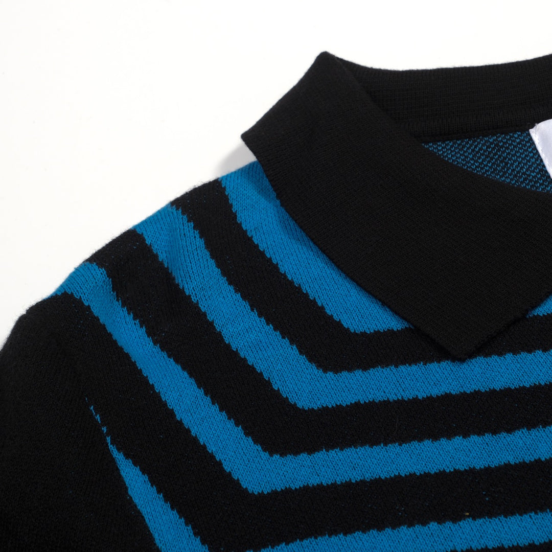 Herre Sort Minimalistisk Stripet Klassisk Jacquard Polo Strikket Skjorte