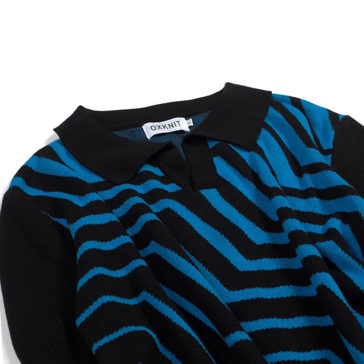 Herre Sort Minimalistisk Stripet Klassisk Jacquard Polo Strikket Skjorte