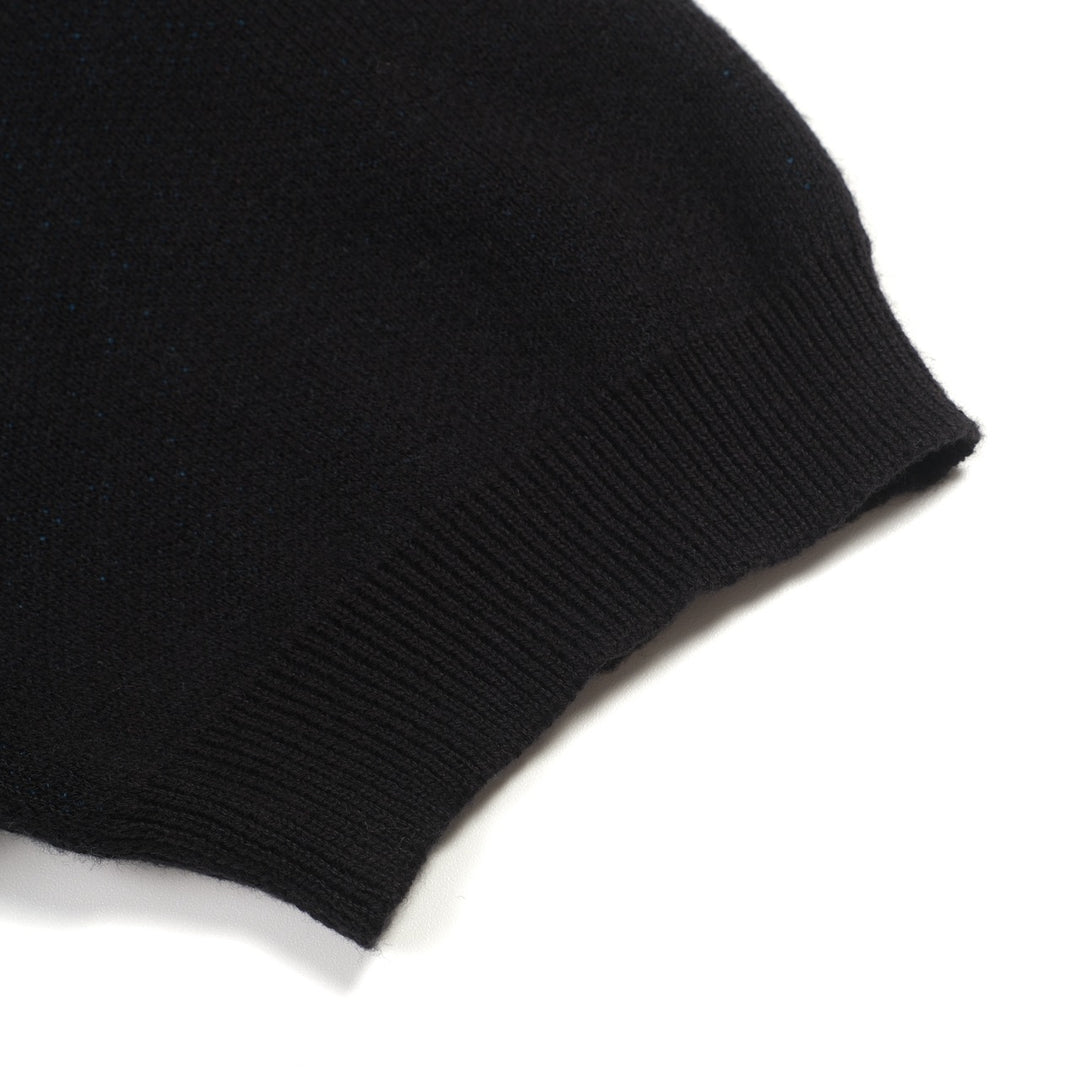 Herre Sort Minimalistisk Stripet Klassisk Jacquard Polo Strikket Skjorte