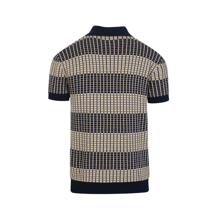 Men's Dark Blue Minimalist Artistic Vintage Jacquard Polo Knit Shirt