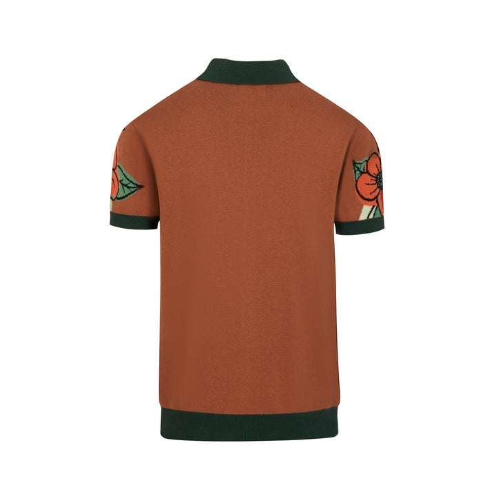 Herrbrun vintage blommig jacquardstickad kofta - Designad av Tala Hunt
