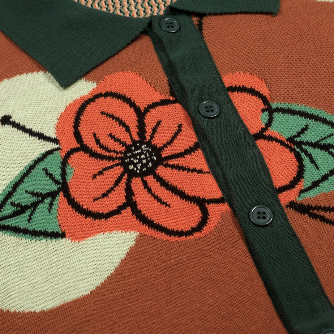 Herrbrun vintage blommig jacquardstickad kofta - Designad av Tala Hunt