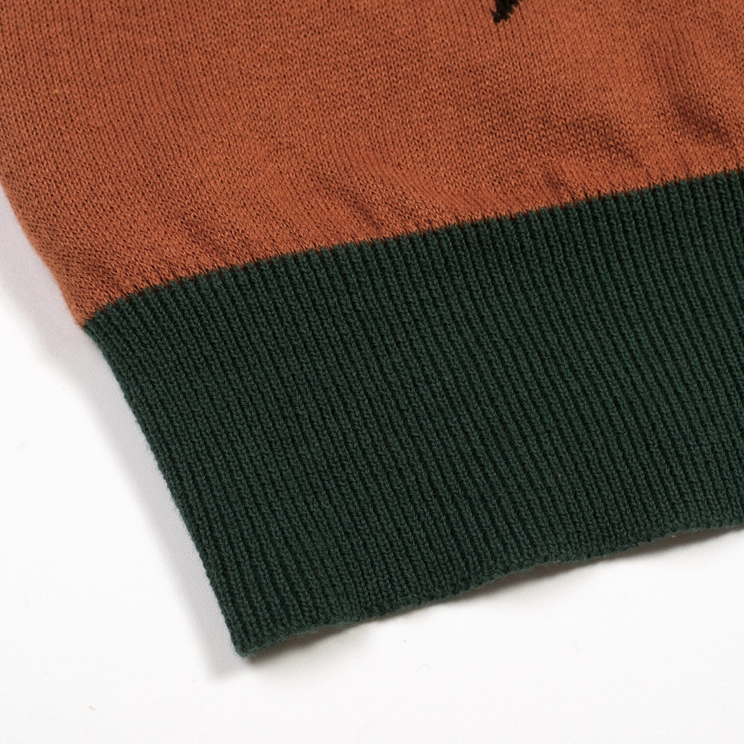 Herrbrun vintage blommig jacquardstickad kofta - Designad av Tala Hunt