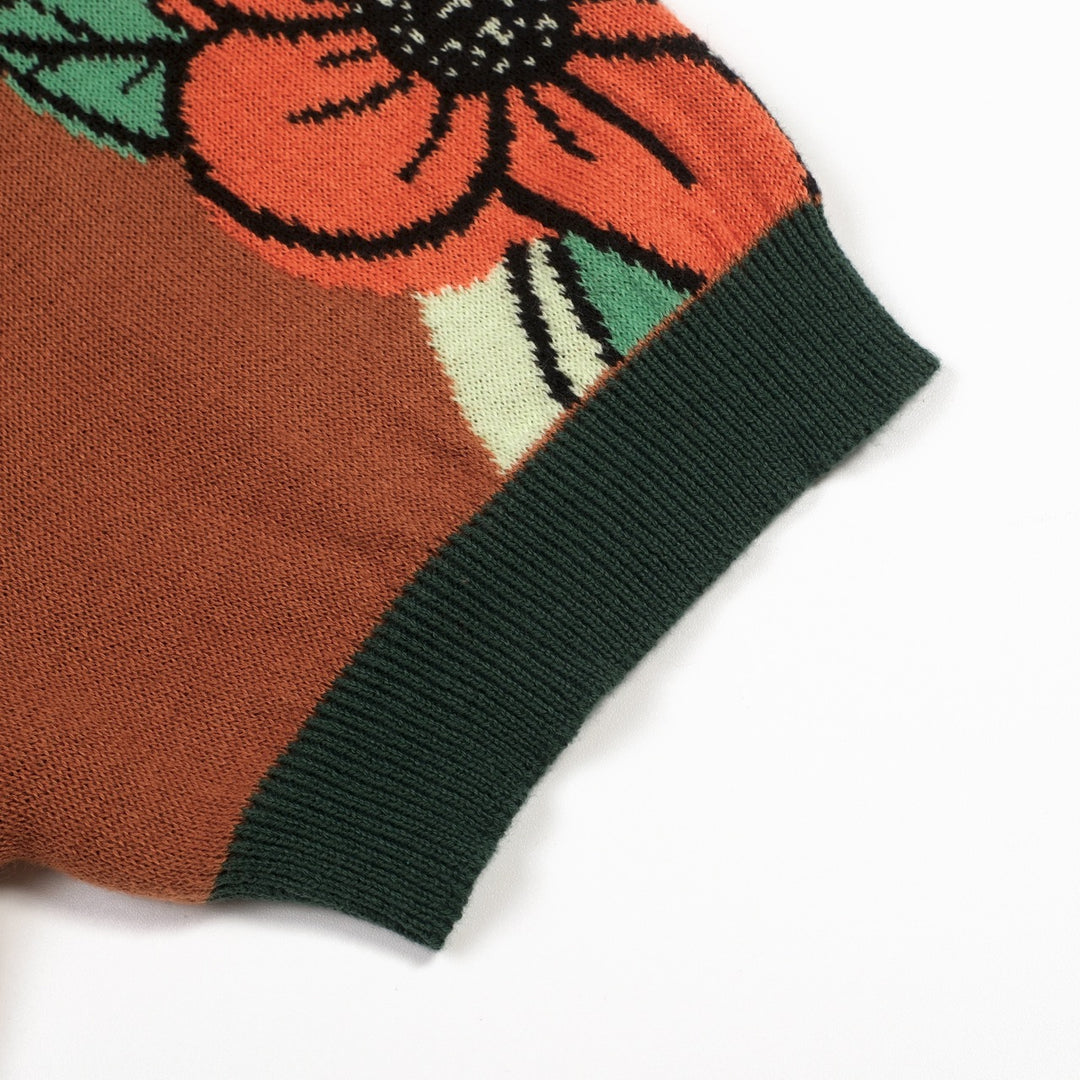 Herrbrun vintage blommig jacquardstickad kofta - Designad av Tala Hunt
