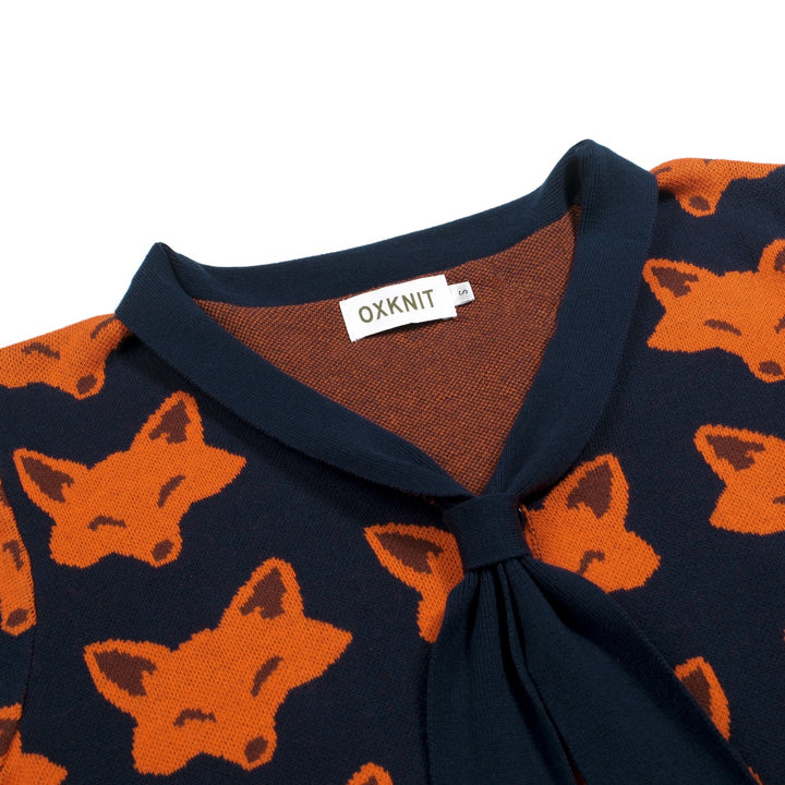 Women's classic navy blue fox knit T-shirt - Cropped Length