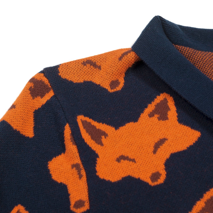 Women's classic navy blue fox knit T-shirt - Cropped Length