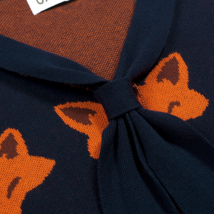 Women's classic navy blue fox knit T-shirt - Cropped Length