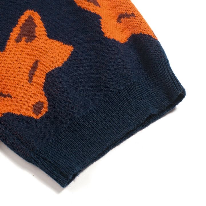 Women's classic navy blue fox knit T-shirt - Cropped Length