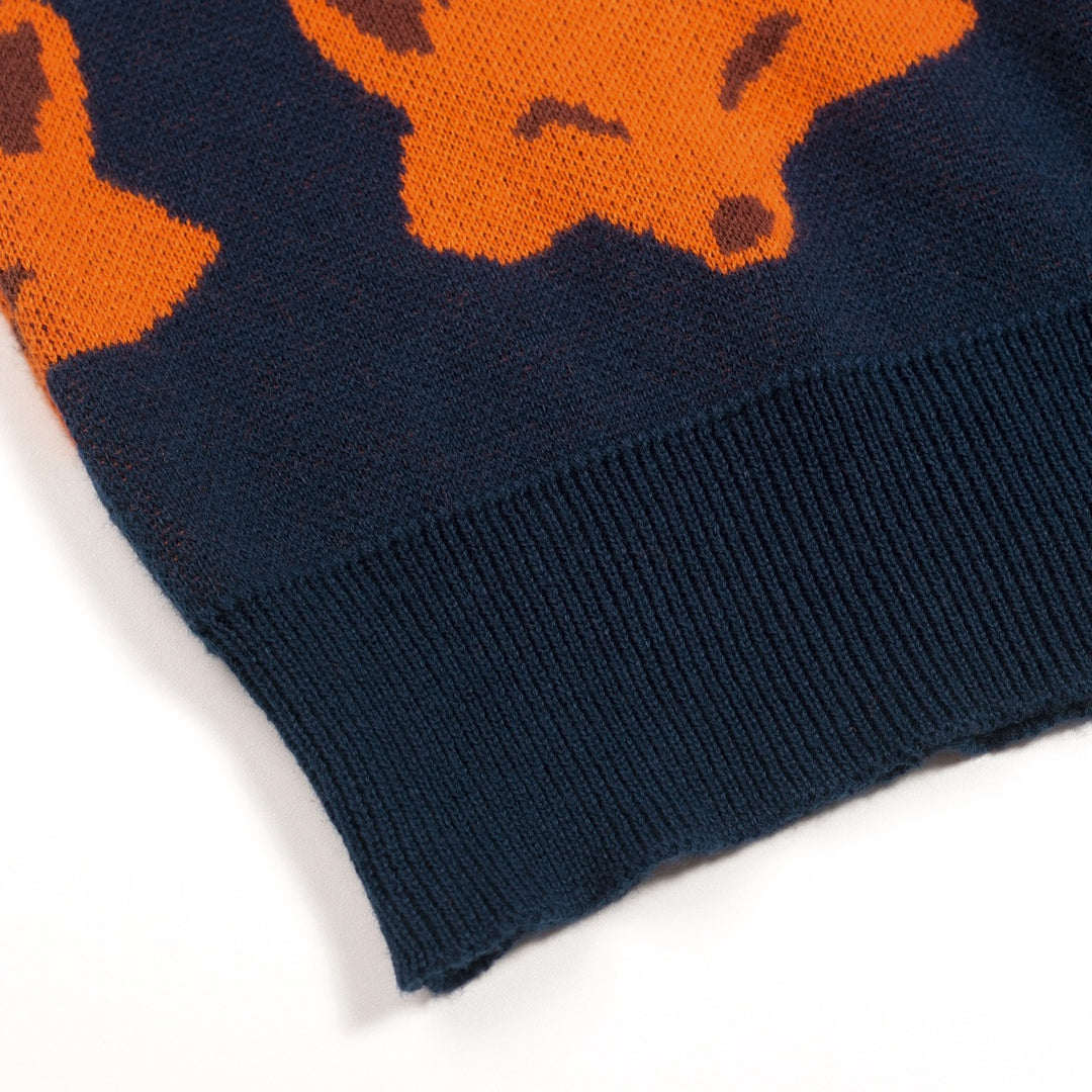 Women's classic navy blue fox knit T-shirt - Cropped Length