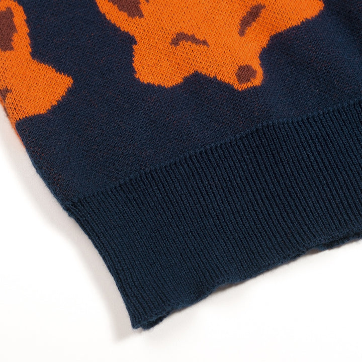 Women's classic navy blue fox knit T-shirt - Cropped Length