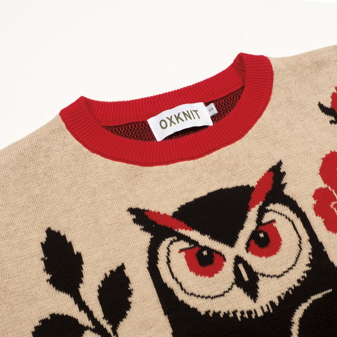 Women's Apricot Floral Owl Classic Jacquard Knit T-Shirt