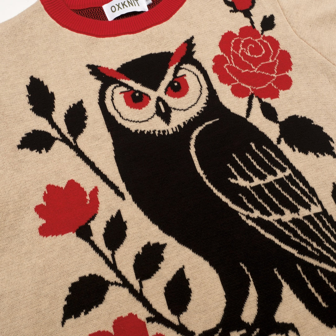 Women's Apricot Floral Owl Classic Jacquard Knit T-Shirt
