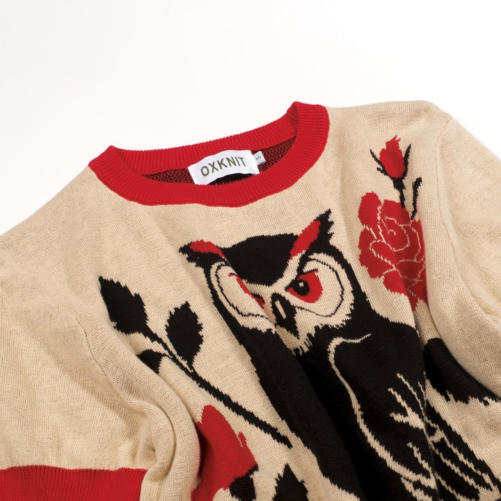 Women's Apricot Floral Owl Classic Jacquard Knit T-Shirt