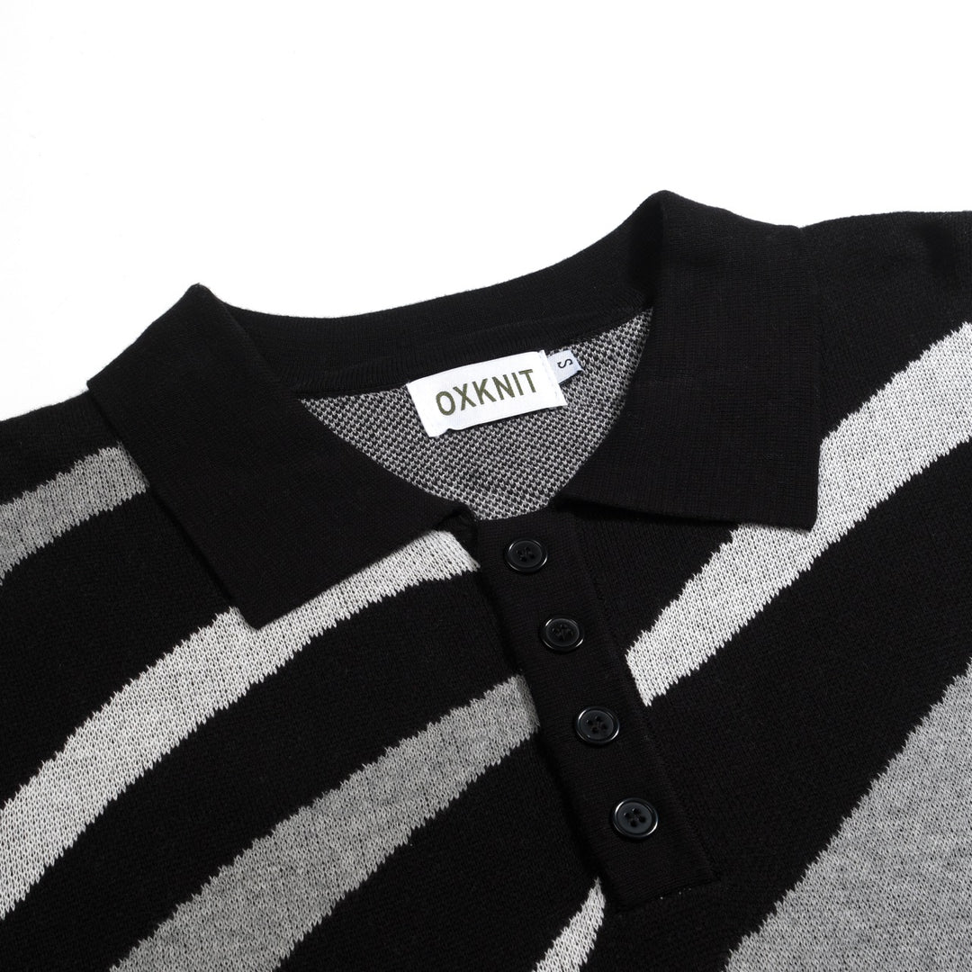 Polo en maille jacquard vintage à rayures noires pour homme
