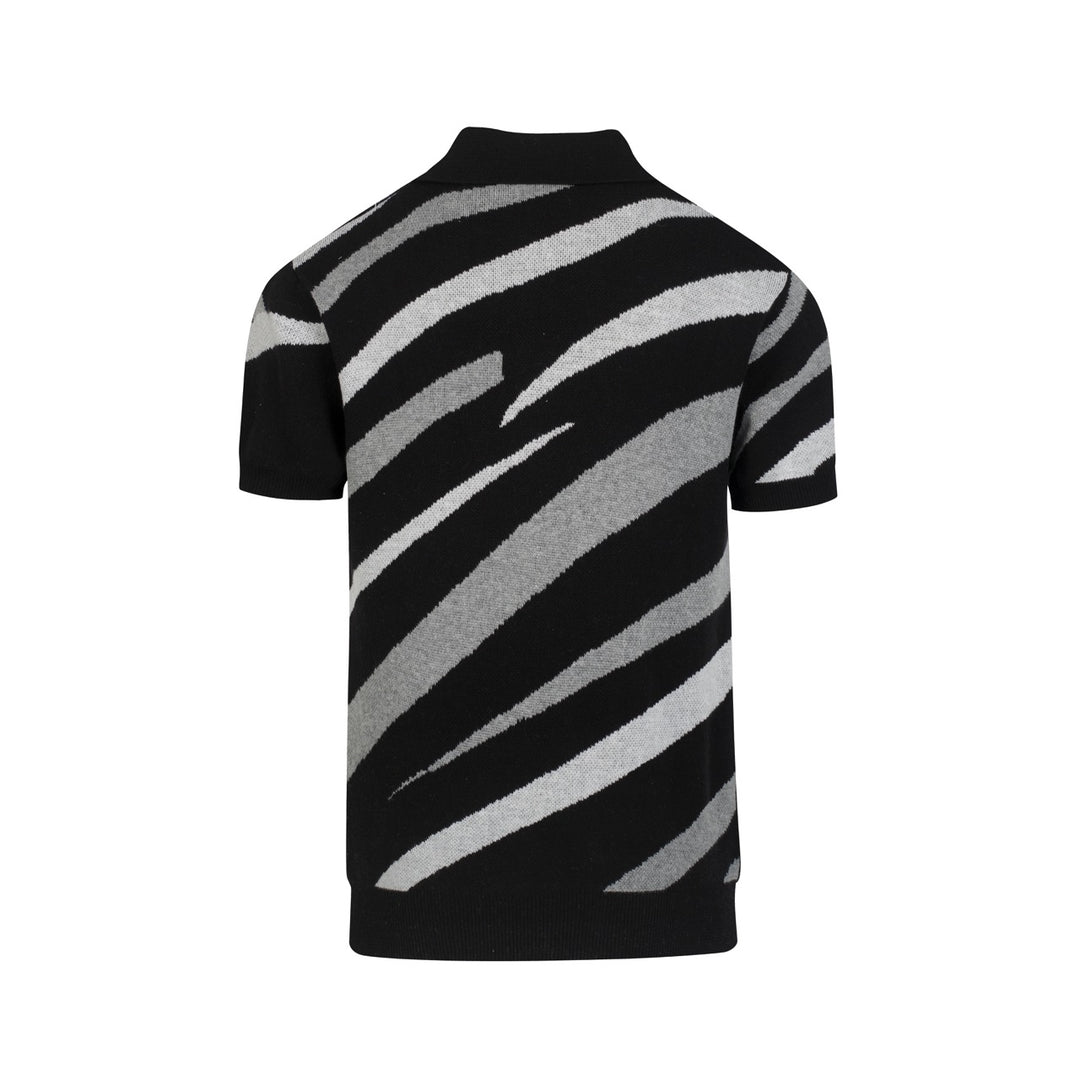Polo en maille jacquard vintage à rayures noires pour homme
