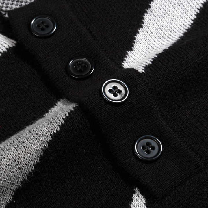 Polo en maille jacquard vintage à rayures noires pour homme
