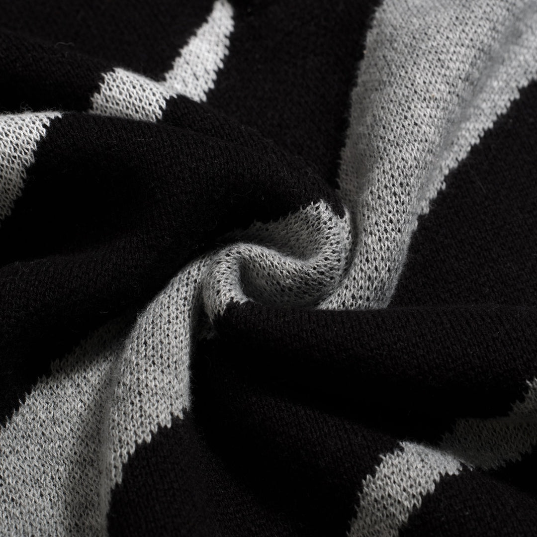 Polo en maille jacquard vintage à rayures noires pour homme