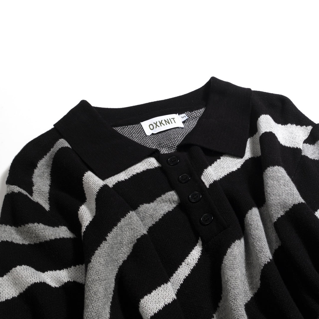 Polo en maille jacquard vintage à rayures noires pour homme