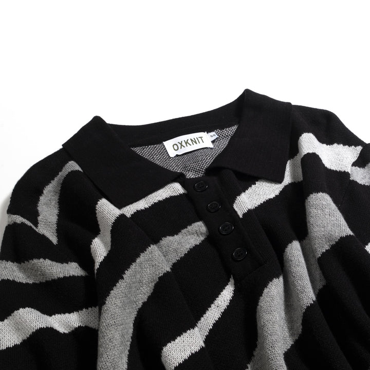 Polo en maille jacquard vintage à rayures noires pour homme