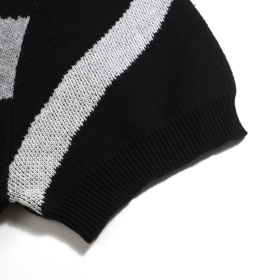 Polo en maille jacquard vintage à rayures noires pour homme