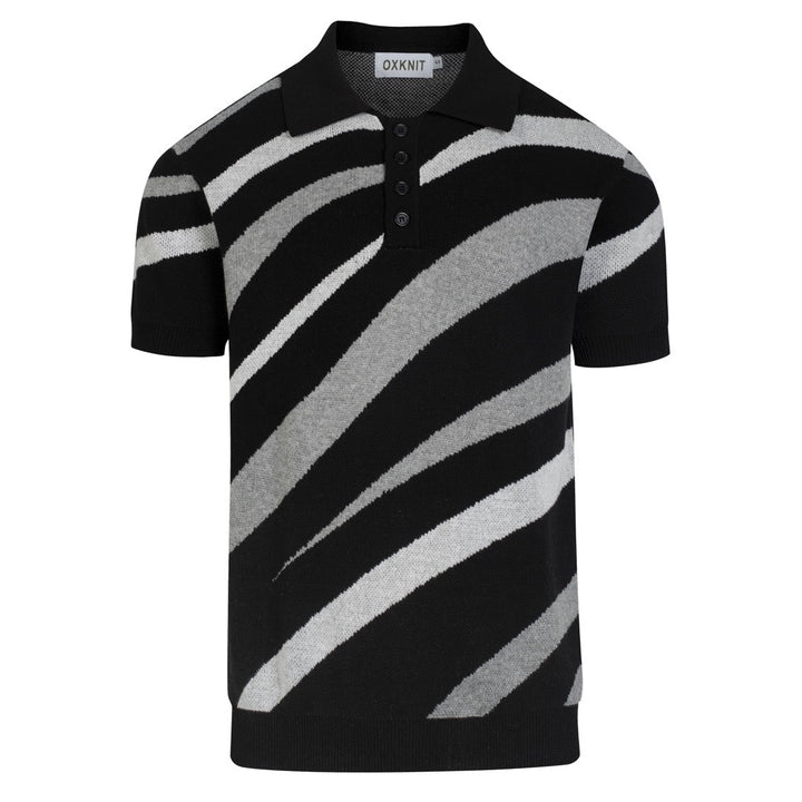 Polo en maille jacquard vintage à rayures noires pour homme