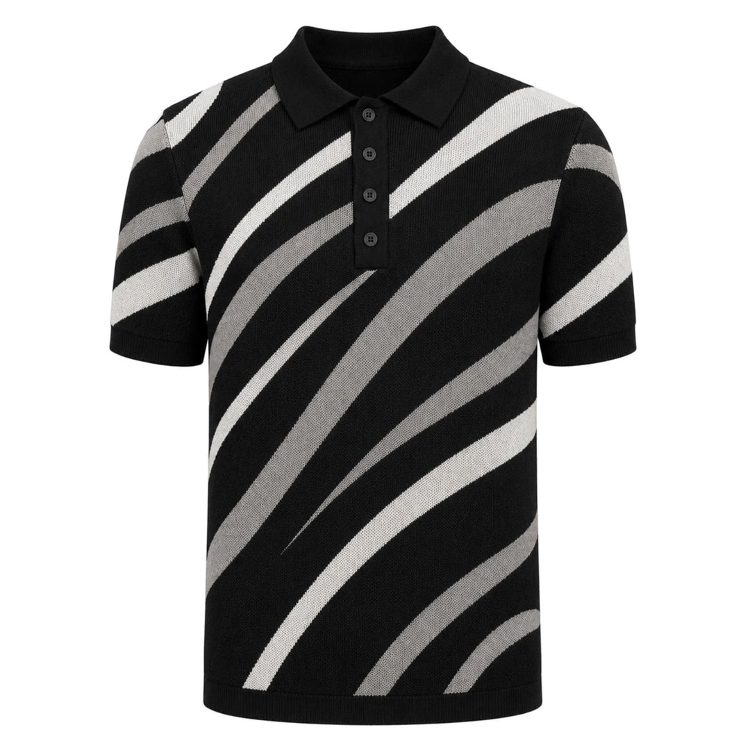 Abrikosstribet vintage jacquard polo skjorte til mænd