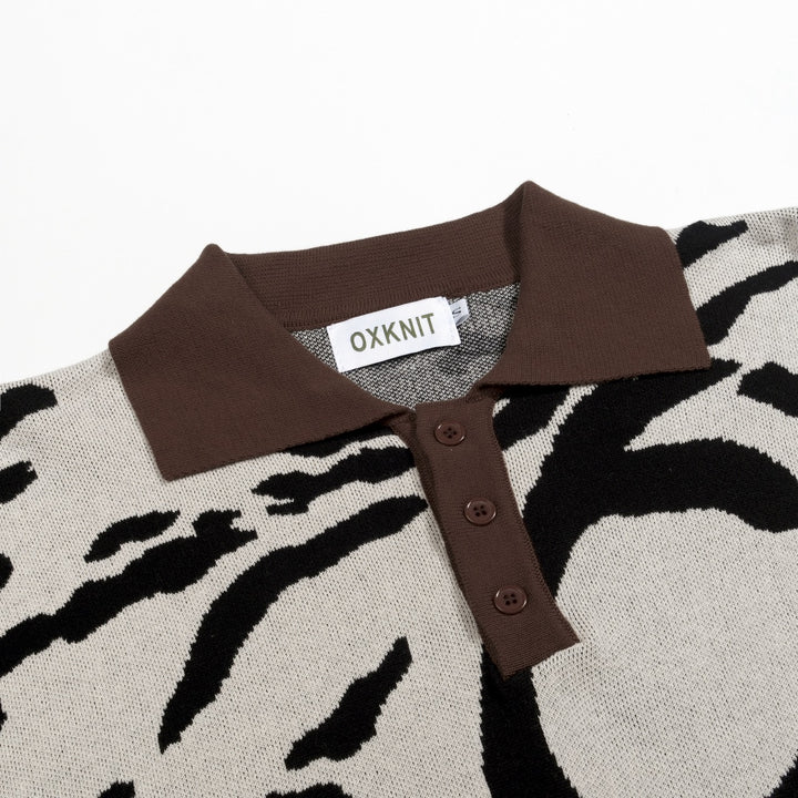 Men's Apricot Vintage Classic Art Jacquard Polo Knit Shirt