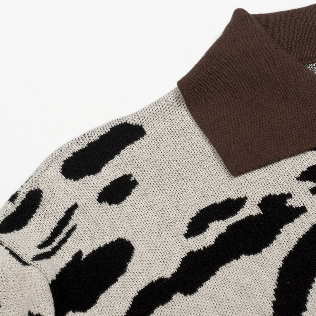Men's Apricot Vintage Classic Art Jacquard Polo Knit Shirt